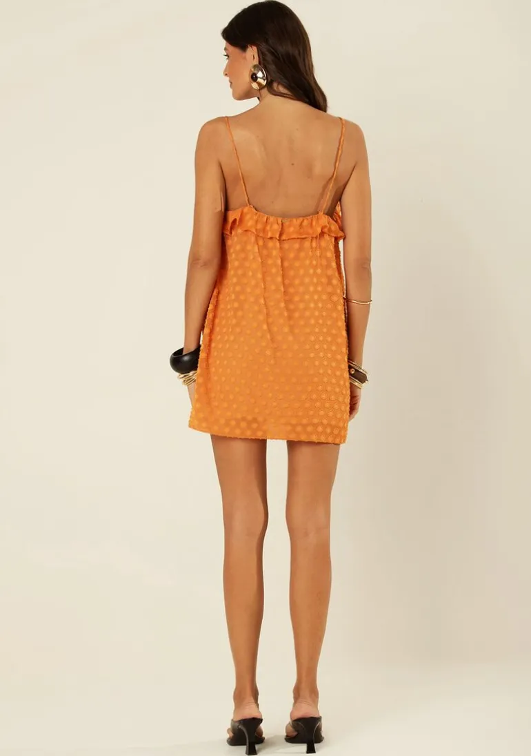 Vestido Morena Rosa Solto Decote V Sem Manga Curto Laranja