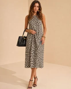 Vestido Morena Rosa Solto Decote Careca Sem Manga Midi Preto