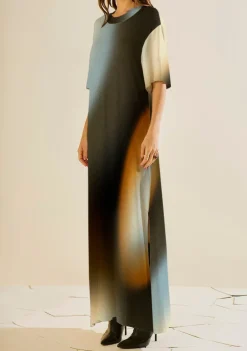 Vestido Morena Rosa Solto Decote Careca Manga Curta Longo Preto/Azul