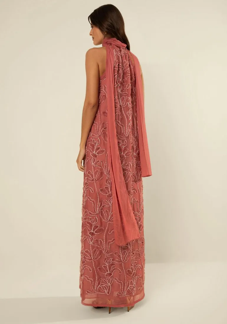 Vestido Morena Rosa Solto Gola Alta Sem Manga Longo Rosa