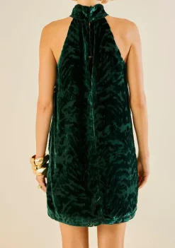 Vestido Morena Rosa Solto Gola Alta Sem Manga Curto Verde