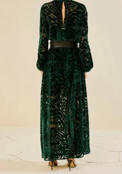 Vestido Morena Rosa Solto Gola Alta Manga Longa Longo Verde