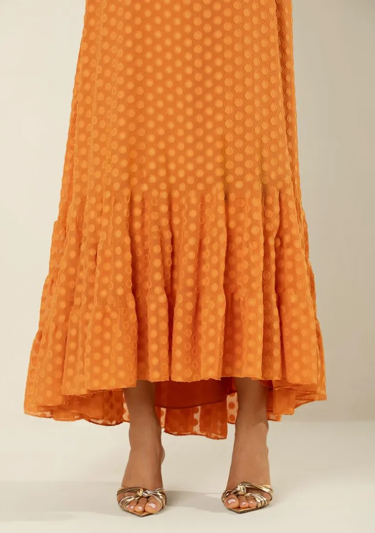 Vestido Morena Rosa Solto Ombro A Ombro Manga Curta Longo Laranja