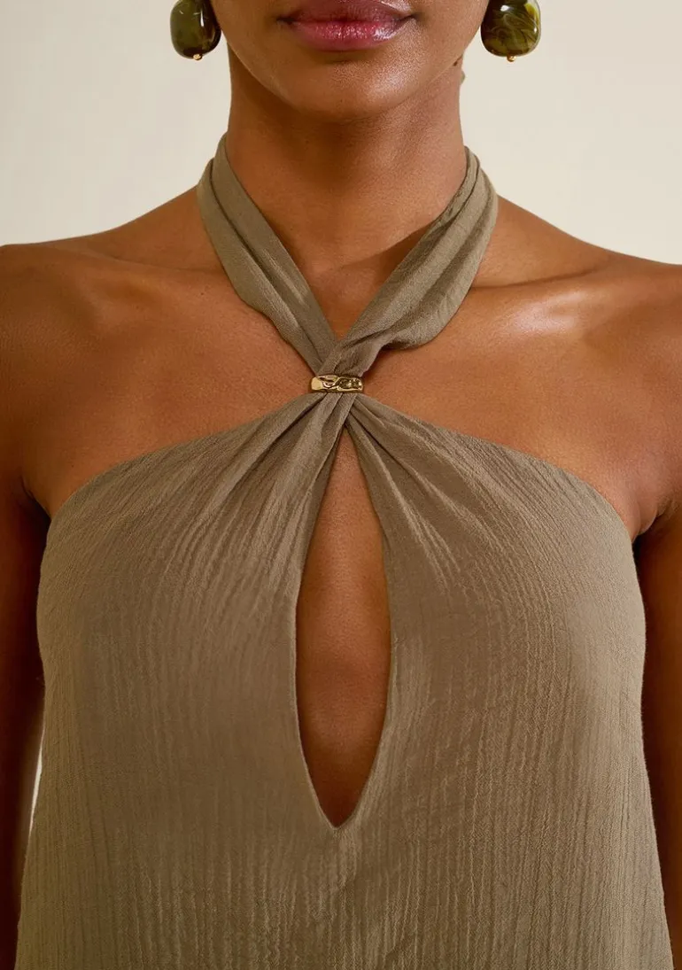 Vestido Morena Rosa Solto Um Ombro Só Sem Manga Longo Verde