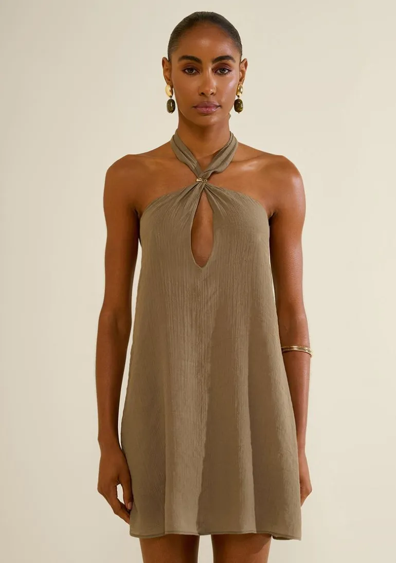 Vestido Morena Rosa Solto Um Ombro Só Sem Manga Longo Verde