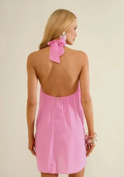Vestido Morena Rosa Solto Um Ombro Só Sem Manga Longo Rosa