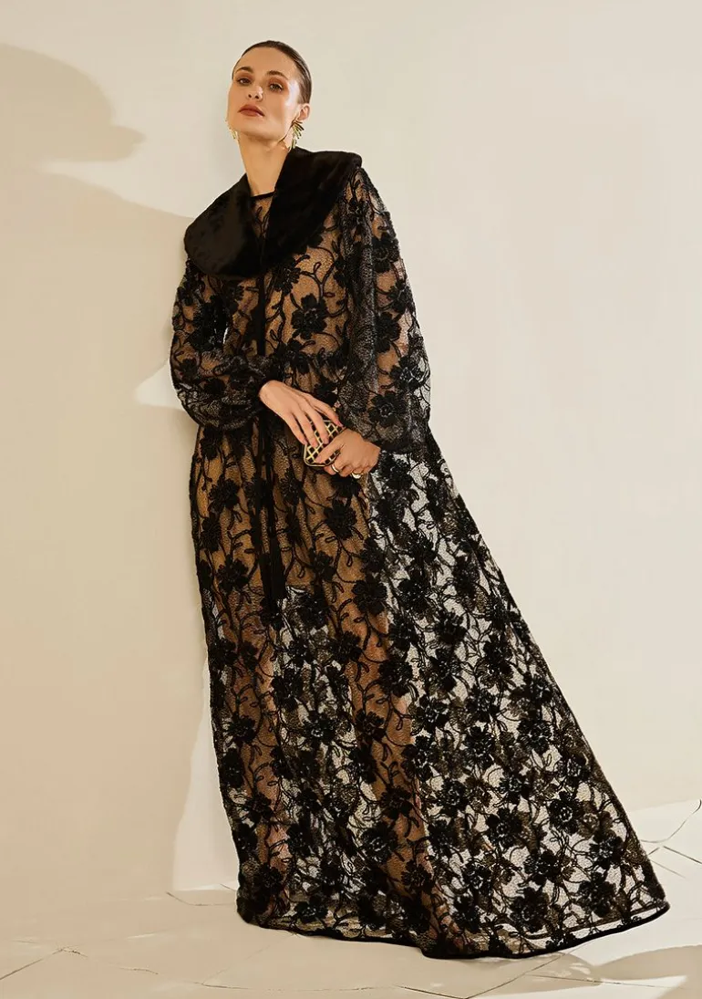 Vestido Solto Decote Careca Manga Longa Longo Preto