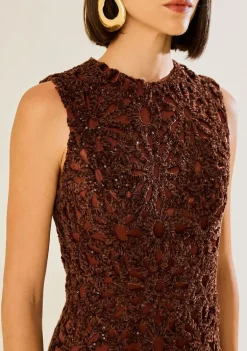 Vestido Solto Decote Careca Sem Manga Longo Marrom