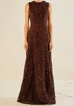Vestido Solto Decote Careca Sem Manga Longo Marrom
