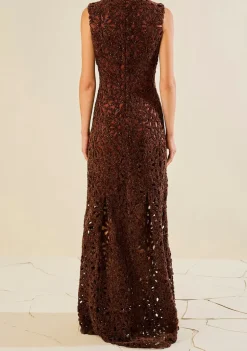 Vestido Solto Decote Careca Sem Manga Longo Marrom