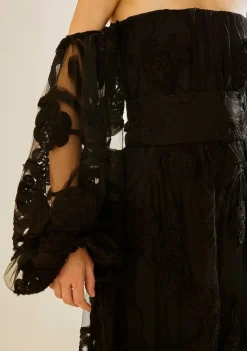 Vestido Solto Decote Reto Manga Longa Longo Preto