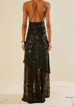 Vestido Solto Decote V Com Alca Longo Preto