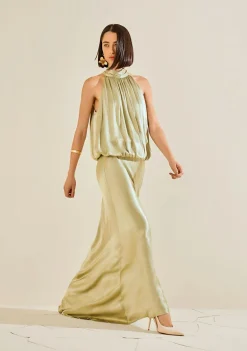 Vestido Solto Gola Alta Sem Manga Longo Verde