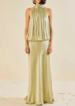 Vestido Solto Gola Alta Sem Manga Longo Verde