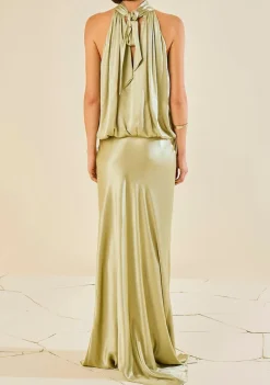 Vestido Solto Gola Alta Sem Manga Longo Verde