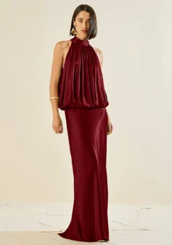 Vestido Solto Gola Alta Sem Manga Longo Bordo