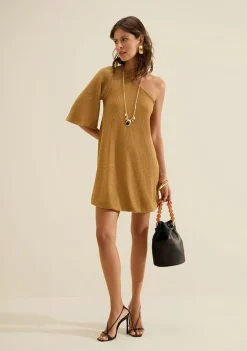 Vestido Um Ombro Só Favo Caramelo