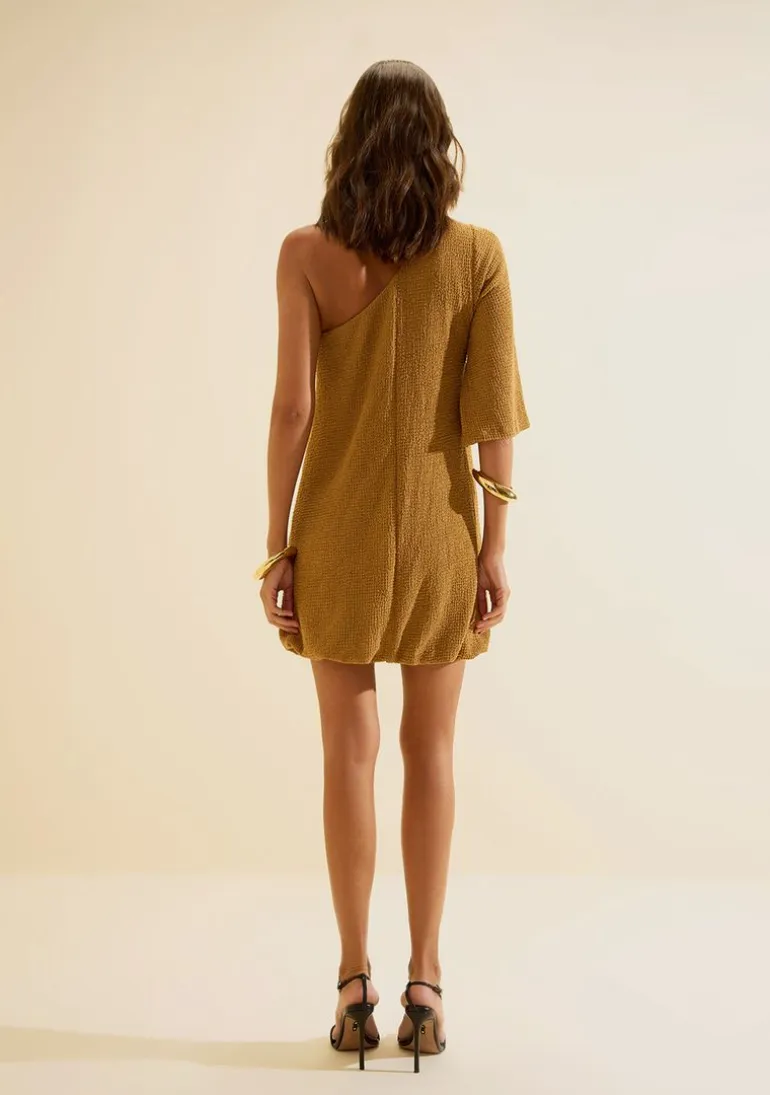 Vestido Um Ombro Só Favo Caramelo