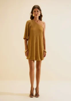 Vestido Um Ombro Só Favo Caramelo