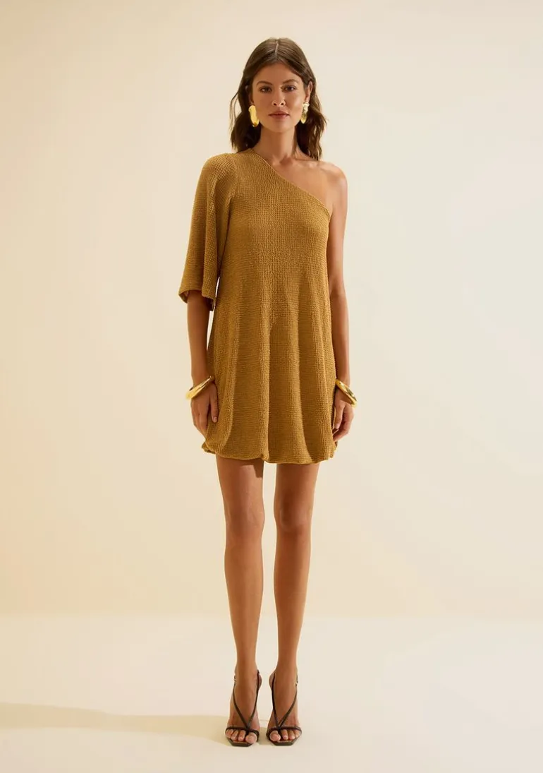 Vestido Um Ombro Só Favo Caramelo